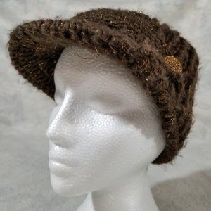 Gold & Brown Warm Winter Button Knit Beanie